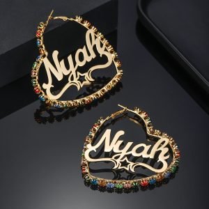 Fancy Bling Custom Name Earrings For Women High Quality Color Plated Name Earrings For Women Simple Looking Attractive Hoop Name Earrings Dangle Earrings With My Name Women's Casual Jewelry