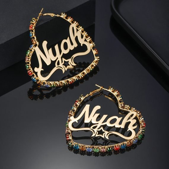 Fancy Bling Custom Name Earrings For Women High Quality Color Plated Name Earrings For Women Simple Looking Attractive Hoop Name Earrings Dangle Earrings With My Name Women’s Casual Jewelry