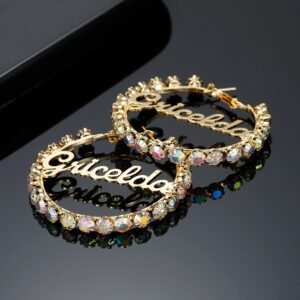 Gold Color Custom Name Earrings For Women Rhinestone Name Earrings Personalized Name Earrings Colorful Fancy Name Earrings For Ladies