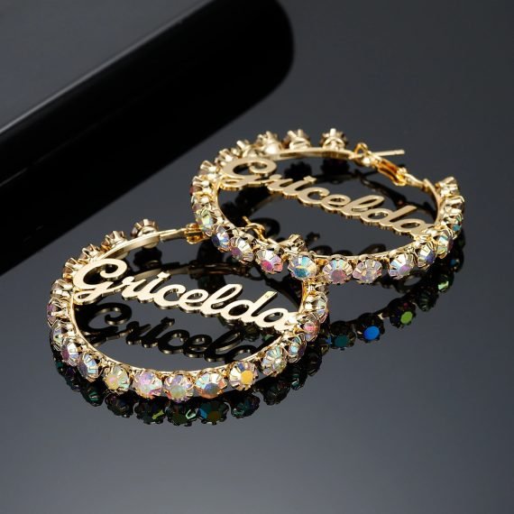 Gold Color Custom Name Earrings For Women Rhinestone Name Earrings Personalized Name Earrings Colorful Fancy Name Earrings For Ladies