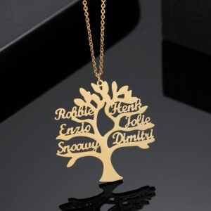 Gold Color Plated Custom Made Tree Of Life Names Necklace High Quality Shiny Crafted Names Necklace For Women Jewelry For Casual Outfits Family Tree Necklace With Names Of My Family