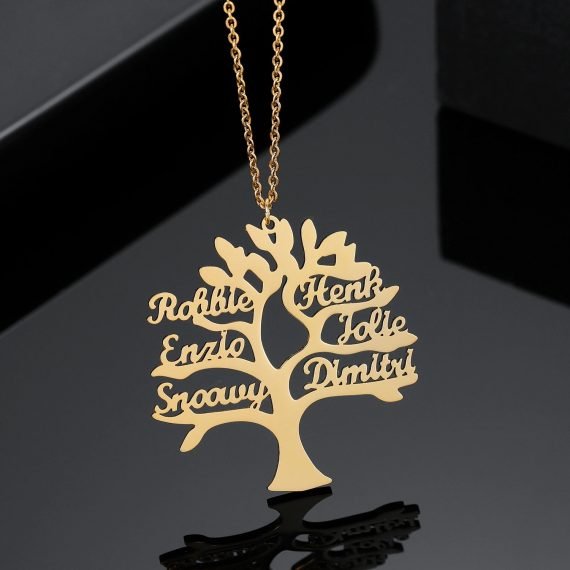 Gold Color Plated Custom Made Tree Of Life Names Necklace High Quality Shiny Crafted Names Necklace For Women Jewelry For Casual Outfits Family Tree Necklace With Names Of My Family