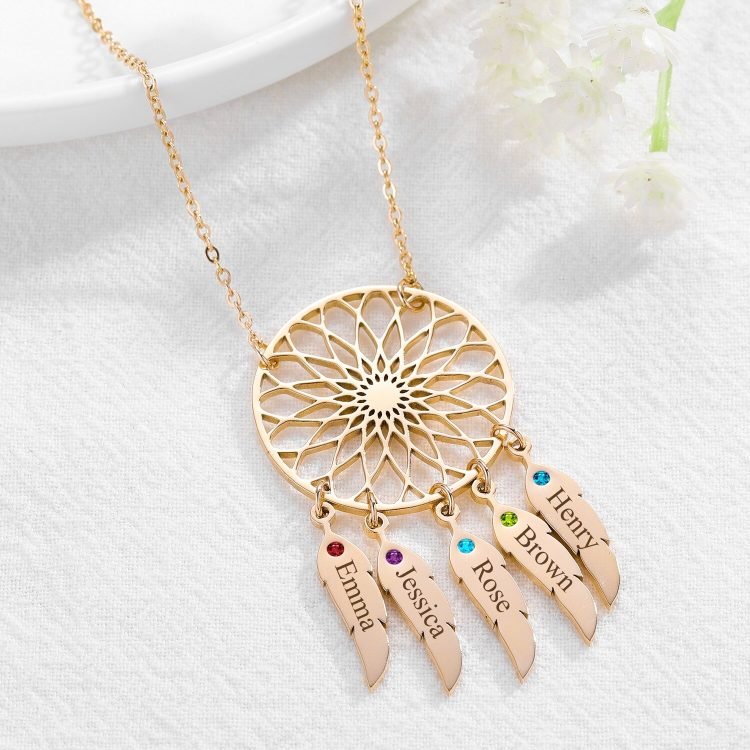 Gold Color Plated Custom Names Dream Catcher Necklace Personalized Simple Multiple Names Necklace Printed Casual Name Necklace High Quality Jewelry For Women's Casual Outfits