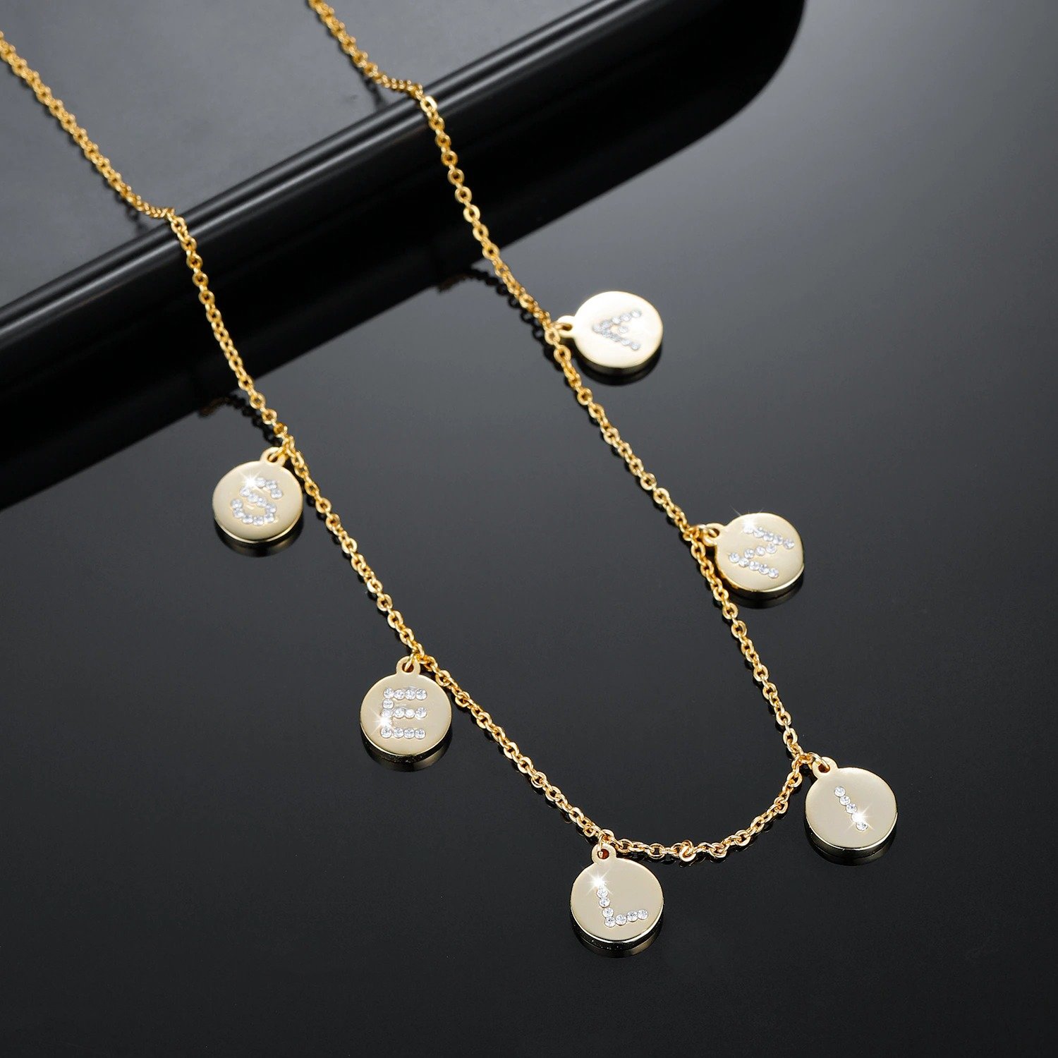 Rhinestone Letter Name Necklace Personalized Gold Color Plated Name Necklace For Women Rhinestone Crystal Necklace High Quality Personalized Jewelry For Women