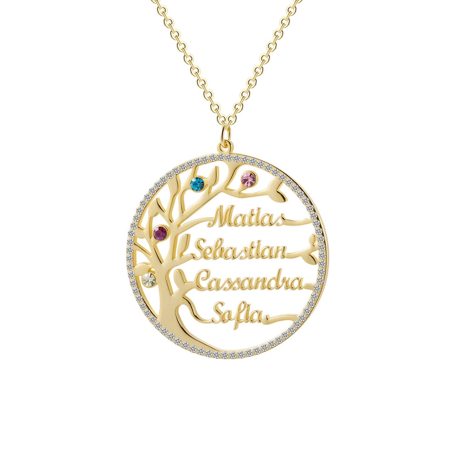 birth month birth stone rhinestones crystal inlaid personalized custom name family tree name necklace
