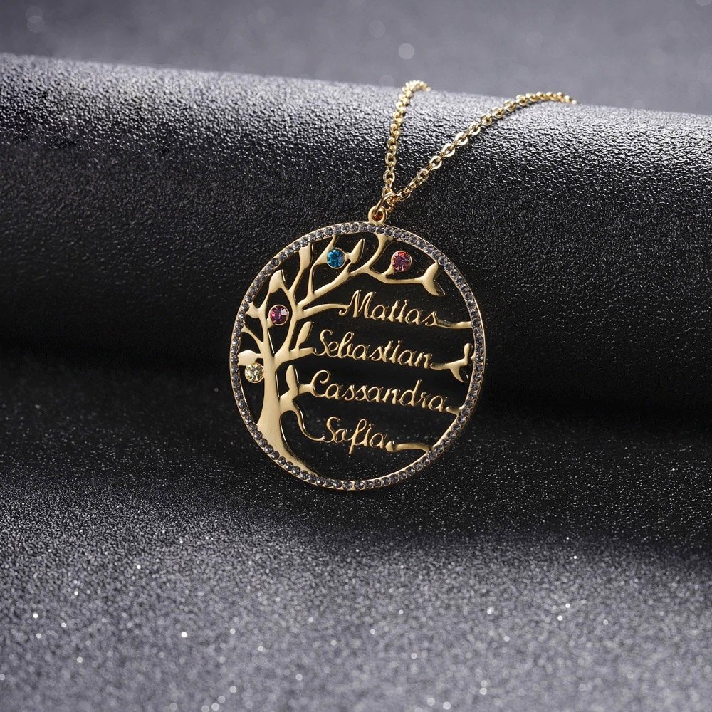 birthstone family tree necklace with rhinestones