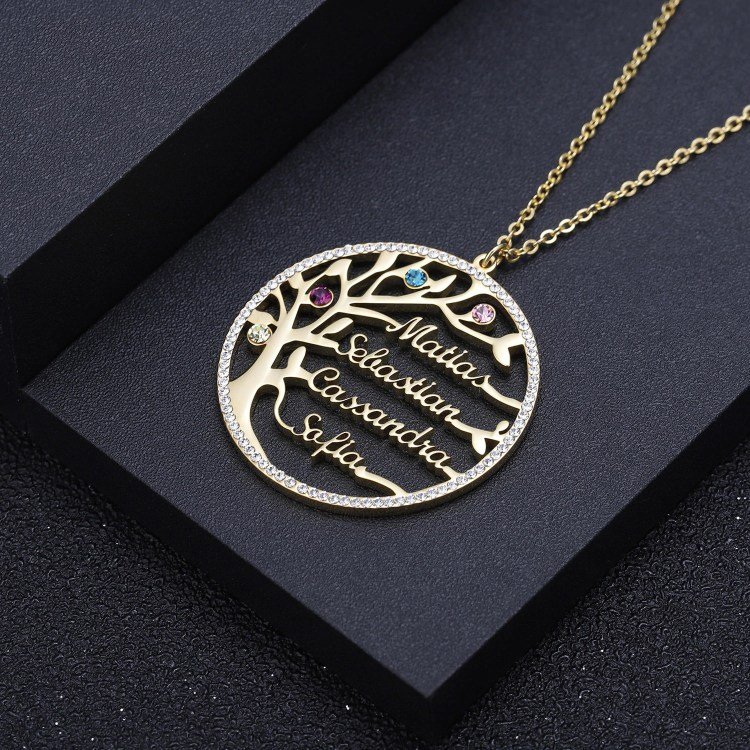 birthstone tree of life family tree gift name necklace