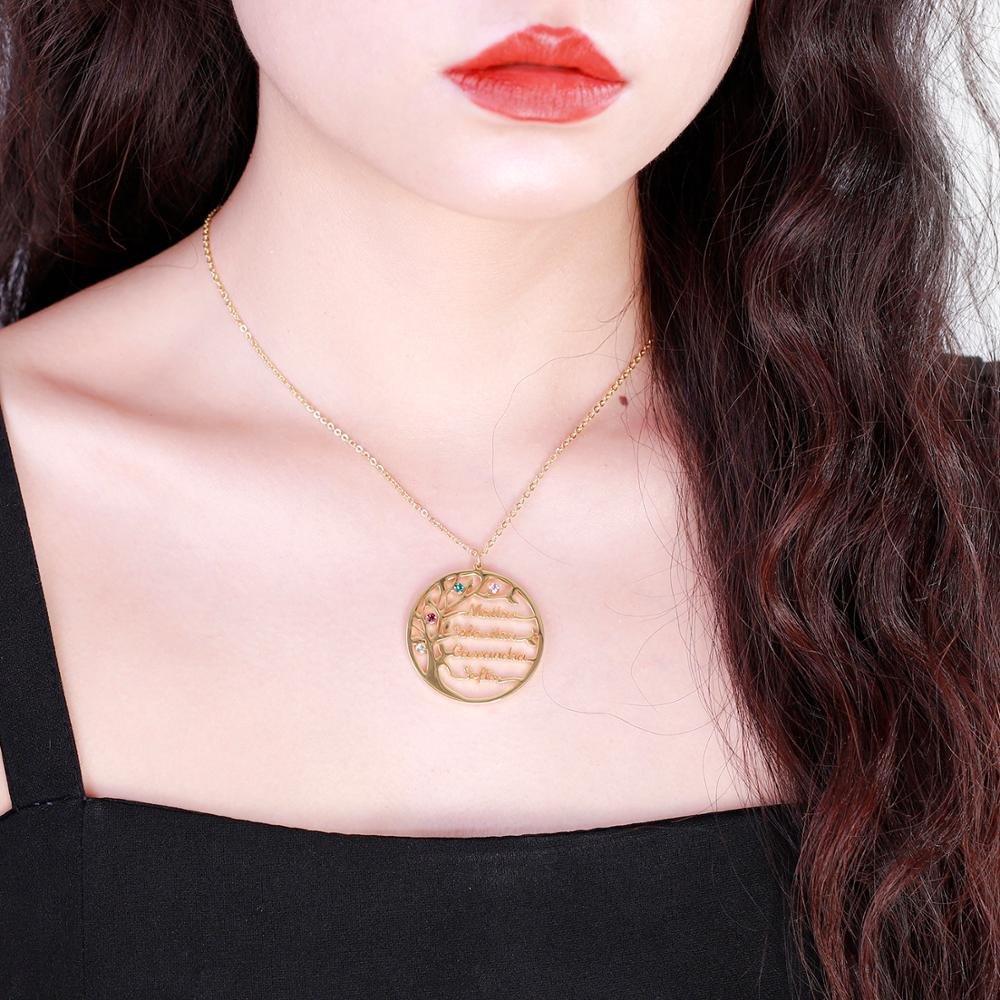 christmas gift family necklace with four names tree of life