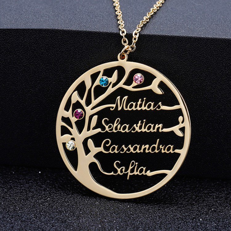 custom family tree name necklace ideas with birthmonth birth stones