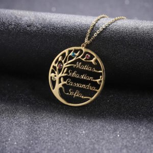 mom birthstone family tree name necklace with 4 names
