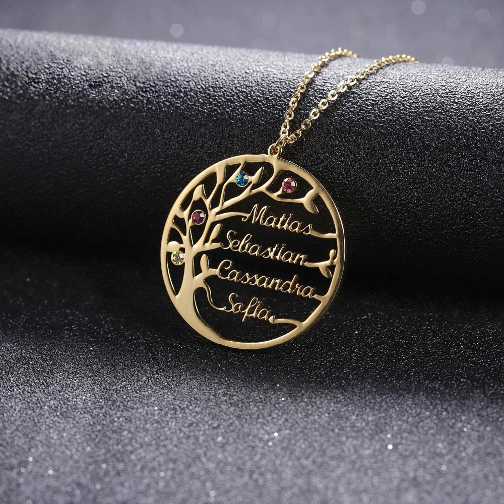 mom birthstone family tree name necklace with 4 names