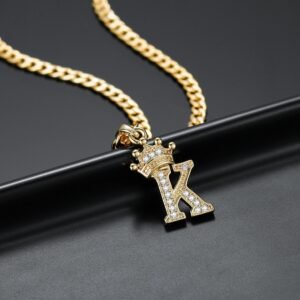 Crown Head English Letter Iced Out Pendant Necklace Women's Jewelry For Casual Outfits Simple Jewelry