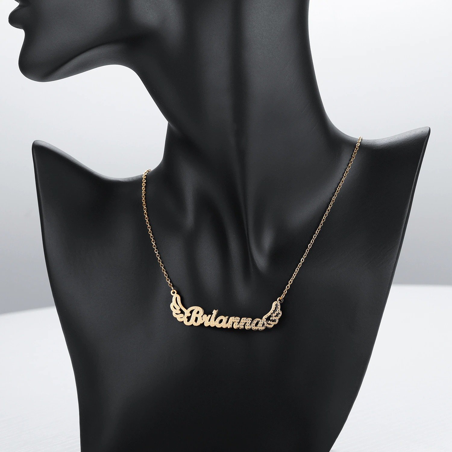 Custom Angel Wings Name Necklace High Quality Stainless Steel Name Necklace Personalized Single Name Necklace With Link Chain For Women Cute Charm With Name For Women