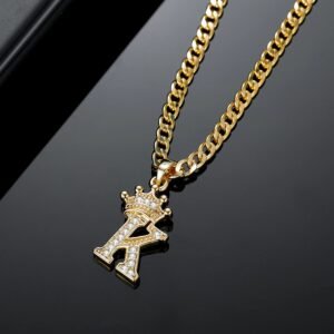 Gold Color Plated Custom Made Iced Out One Letter Crown Pendant Necklace Personalized Jewelry For Women