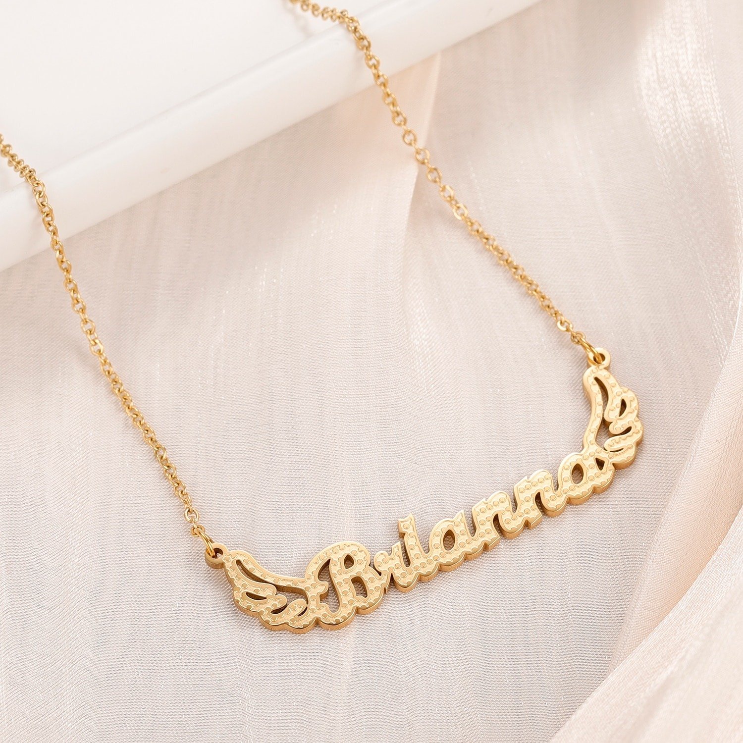 Gold Color Plated Custom Name Necklace With Blessing Angel Wings Custom Made To Order Jewelry For Women High Quality Personalized Jewelry Beceff Jewelry For Women