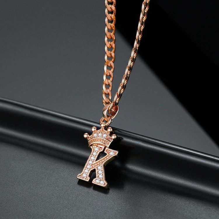 Rose Gold Color Plated Custom Made Single Letter Pendant Necklace For Women High Quality Iced Out Pendant
