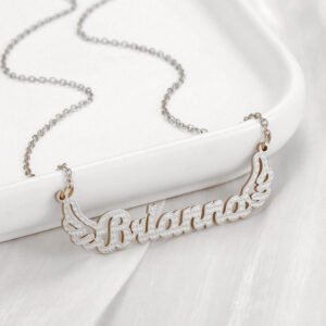 Silver Color Plated Custom Made Single Name Personalized Crafted Name Necklace Memorable Necklace Gift With Angel Wings To Celebrate Love And Care Chain For Women