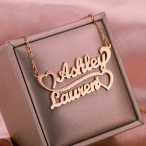 Simple Looking Custom Made Rose Gold Color Plated Two English Names Necklace Personalized Name Necklace For Stainless Steel Casual Jewelry Lovers Best Quality Jewelry With Heart Pendant