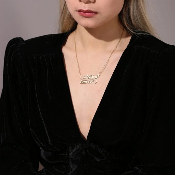 Simple Looking Custom Made Two English Names Necklace Personalized Name Necklace For Casual Jewelry Lovers High Quality Jewelry With Heart Pendant
