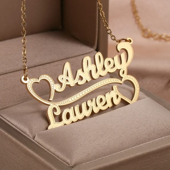 Smart Looking Two English Dual Names Necklace Personalized Necklace With Name Casual Stainless Steel Jewelry Lovers Good Quality Jewelry With Two Hearts Pendant