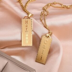 Square Pendant Necklace With Name For Women High Quality Jewelry With Name Personalized Charm Premium Looking Stylish Jewelry Satellite Chain 3mm Cuban Chain Jewelry