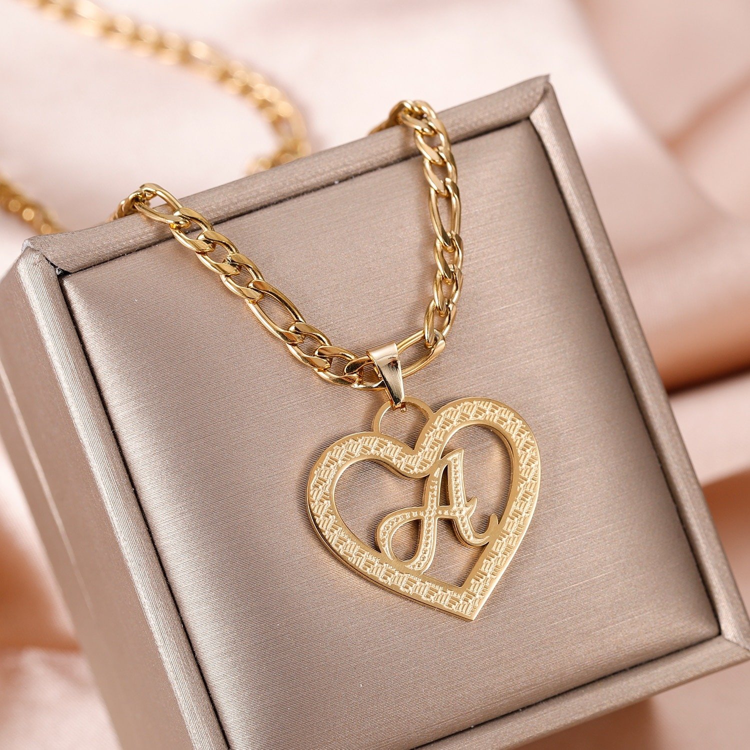 Textured Initial Heart Necklace - Image 5