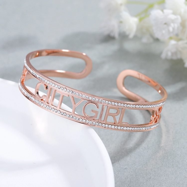Crystal Name Bangle For Women High Quality Simple Jewelry Gift For Young Looking Women Personalized Cute Crystal Name Wrist Jewelry For Teenage Girls And Ladies