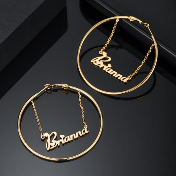 Gold Color Plated Custom Made Dangle Name Earrings Personalized Simple Name Earring Jewelry For Women Nice Beautiful Personalized Jewelry For Women’s Casual Outfits