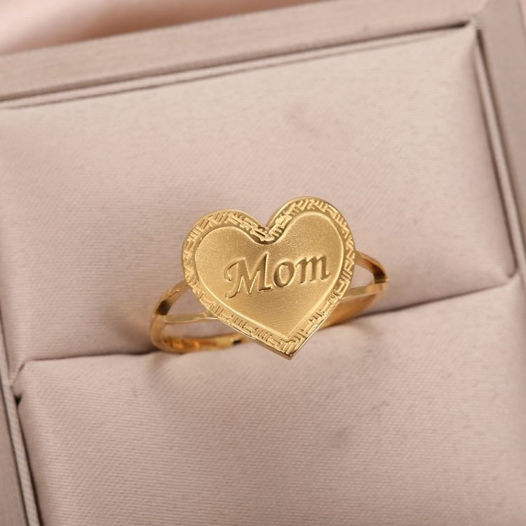 Gold Color Plated Stainless Steel Nameplate Jewelry Gift To Pregnant Lady Personalized Minimalist Name Ring Engraved Name Ring For Casual Outings Name Engraved Ring Jewelry