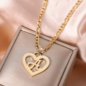 High Quality Color Plated Personalized Jewelry Stylish Minimalist Heart Pendant Custom Letter Heart Pendant Necklace Simple Jewelry Gift To Ladies Shine Name Jewelry For Daughter