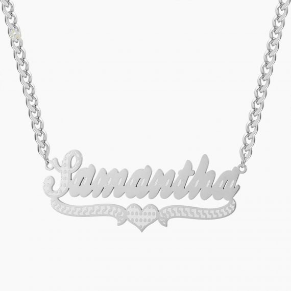 Silver Color Plated Premium Quality Heart Custom Name Necklace Stylish Stainless Steel Unique Jewelry With Name For Ladies Single Name Pendant Charm Jewelry Gift For Girlfriend