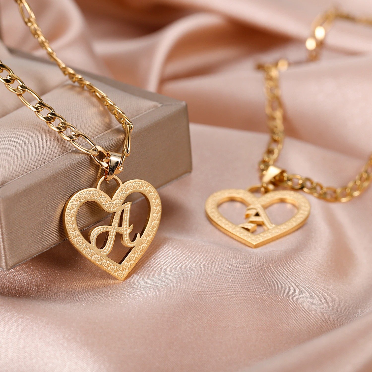 Textured Initial Heart Necklace - Image 6
