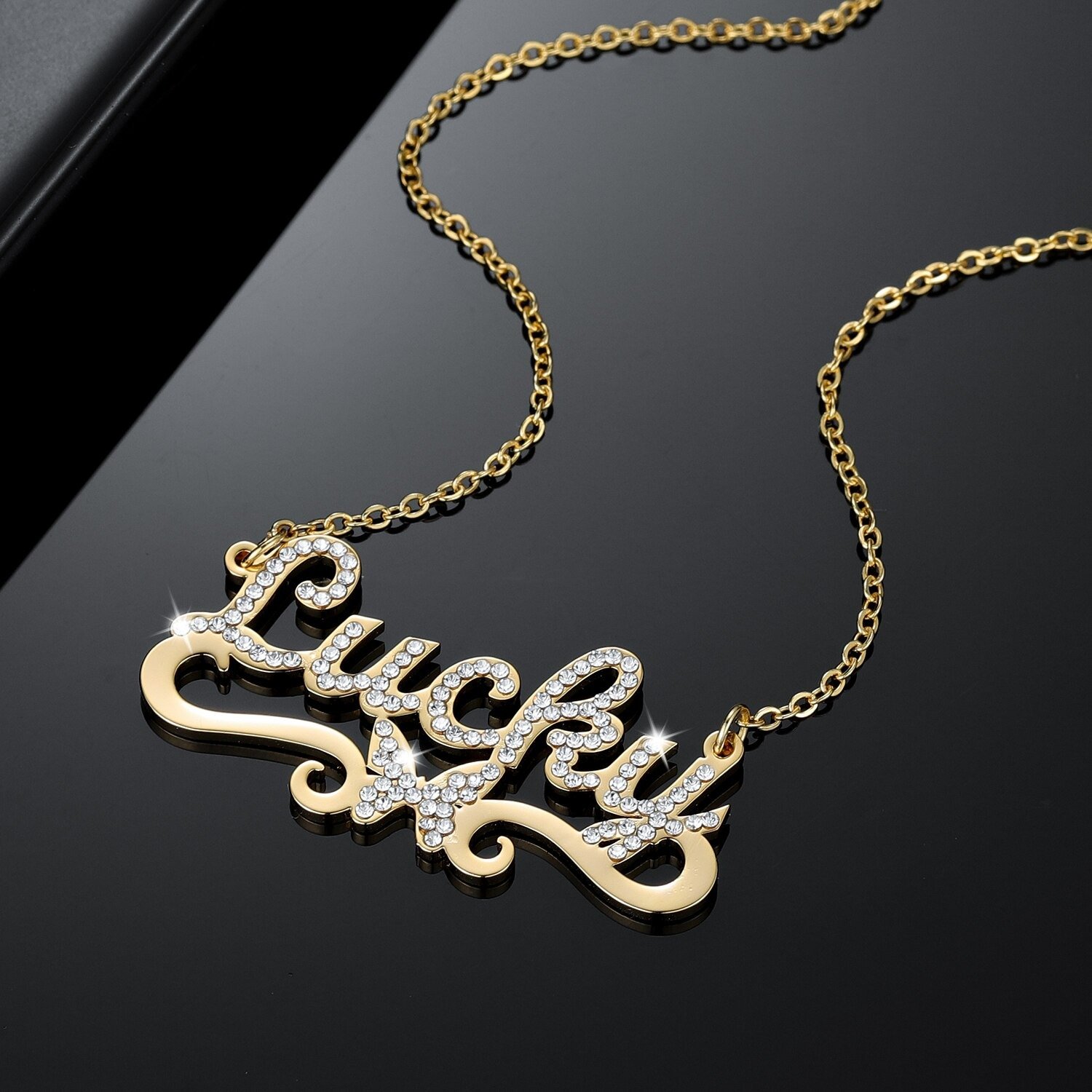 butterfly sparkling crystal custom name necklace women design