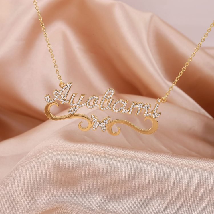 custom butterfly crystal sparkling custom name necklace