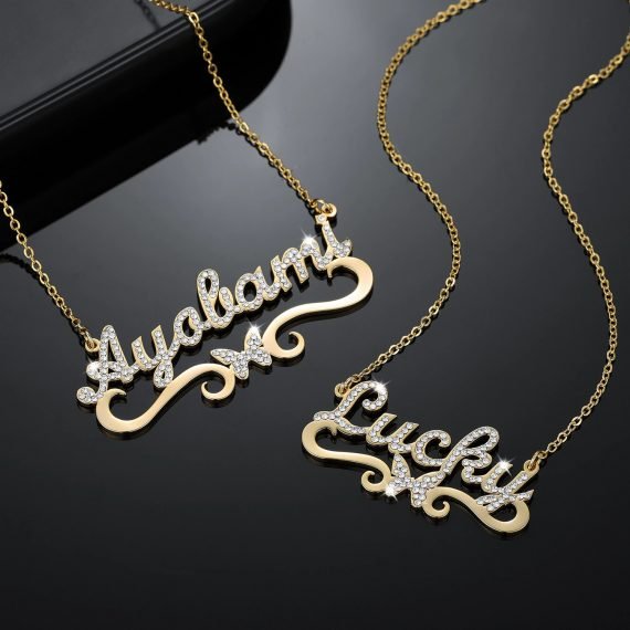 custom butterfly crystal sparkling custom name necklace for women gold rose gold silver