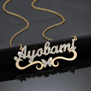 custom butterfly sparkling crystal name necklace