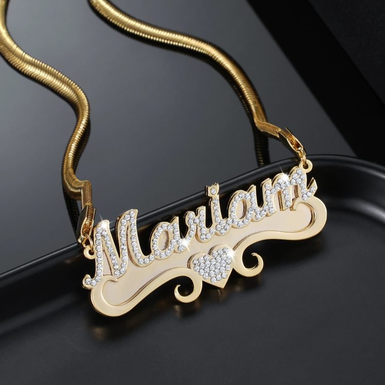 custom personalized bling crystal inlaid name necklace for women link chain