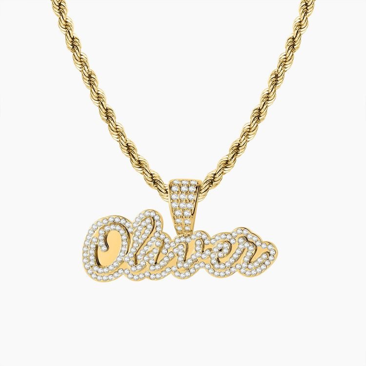 iced out personalized custom crystal inlaid cursive handwritten name necklace