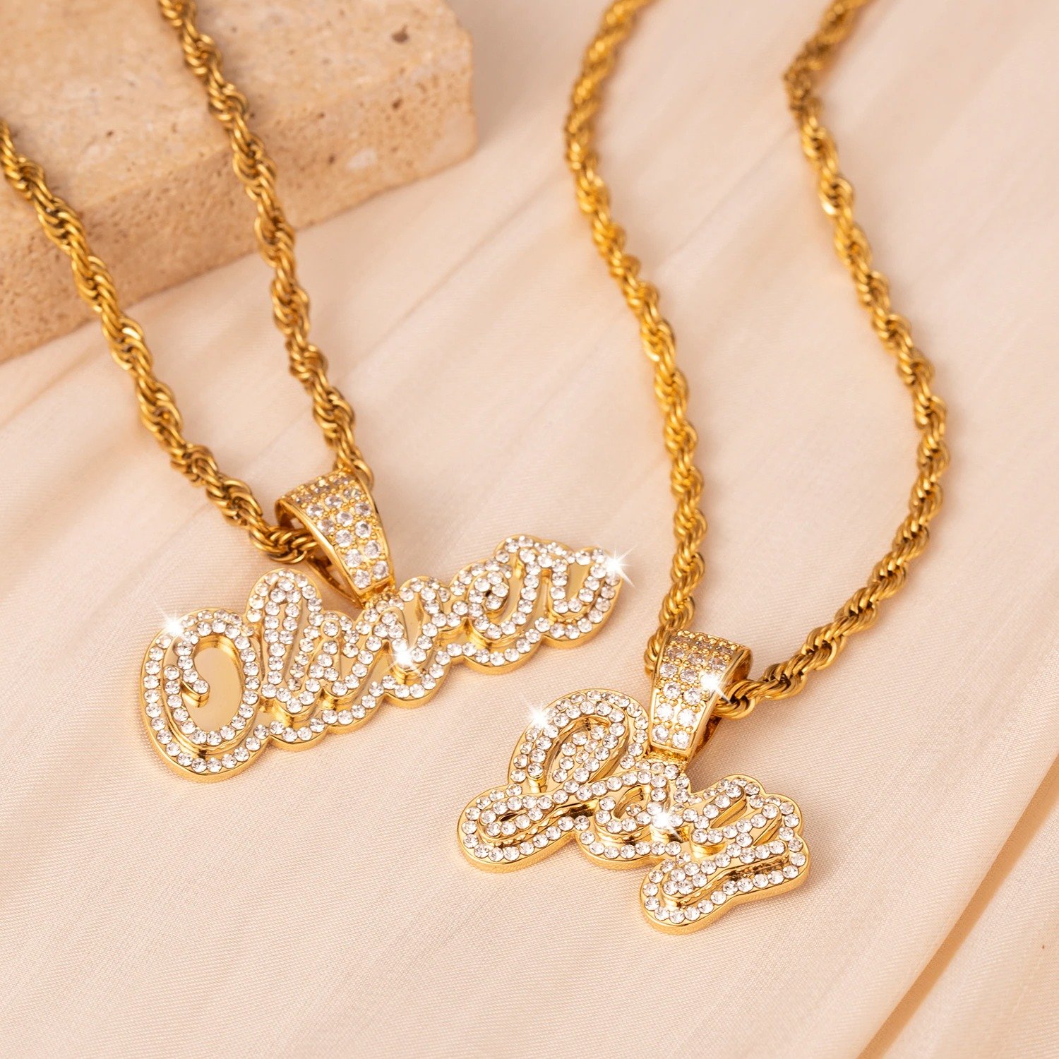 oliver name sparkling iced out custom crystal inlaid design cursive handwritten name necklace
