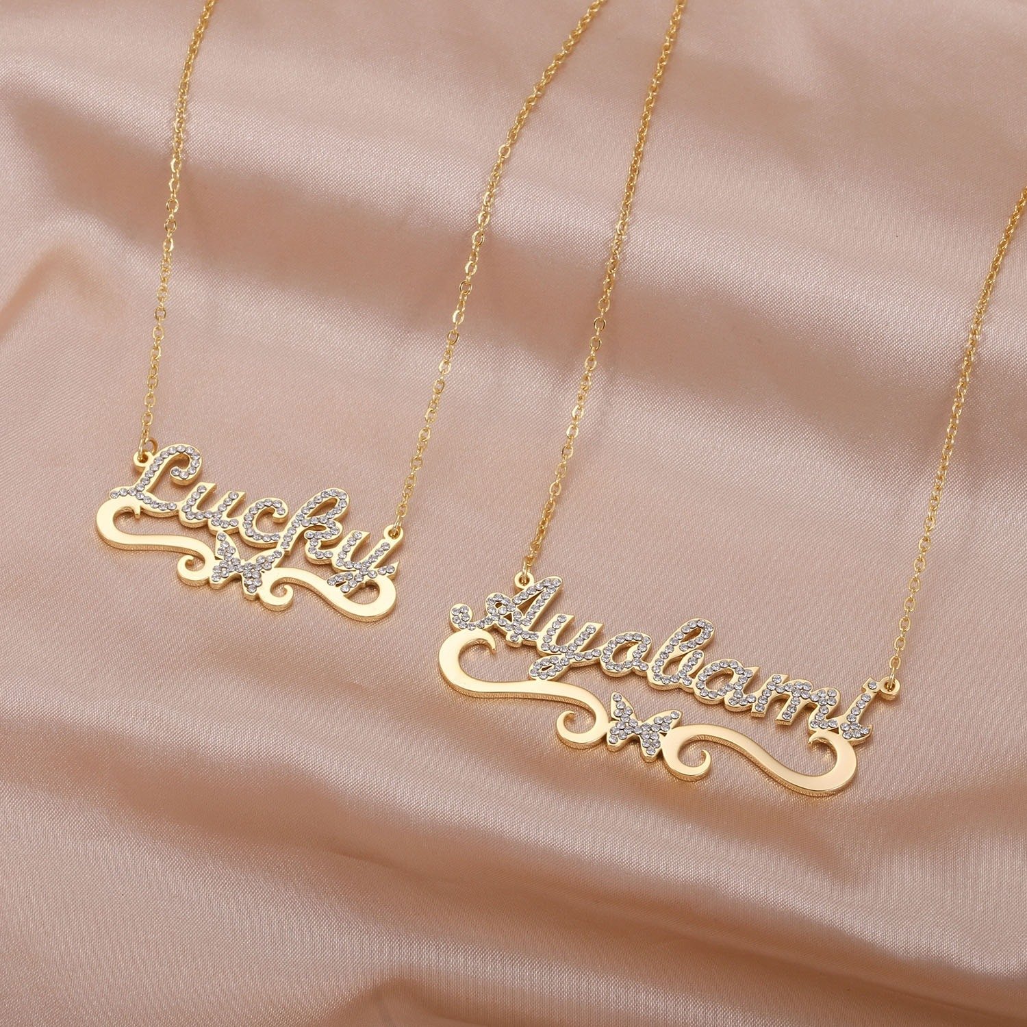 sparkling custom crystal butterfly name necklace design