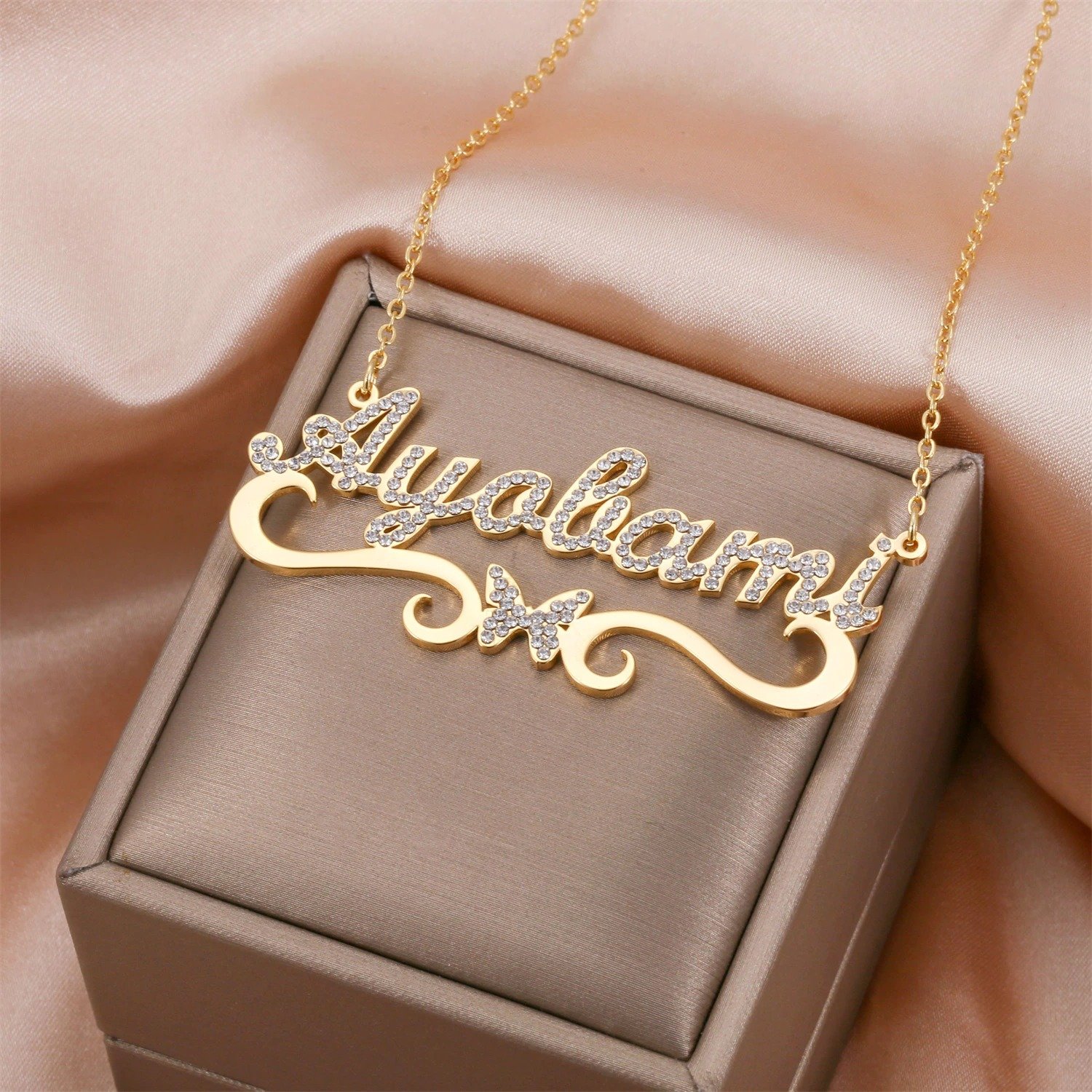 surround custom butterfly crystal sparkling name necklace