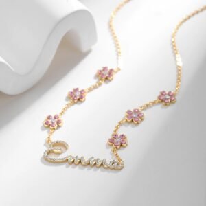 bling personalized flowers colorful name necklace for women
