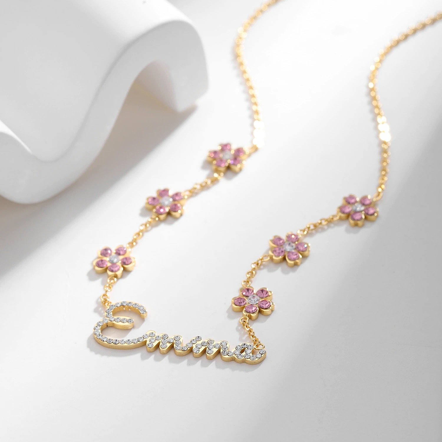 bling personalized flowers colorful name necklace for women