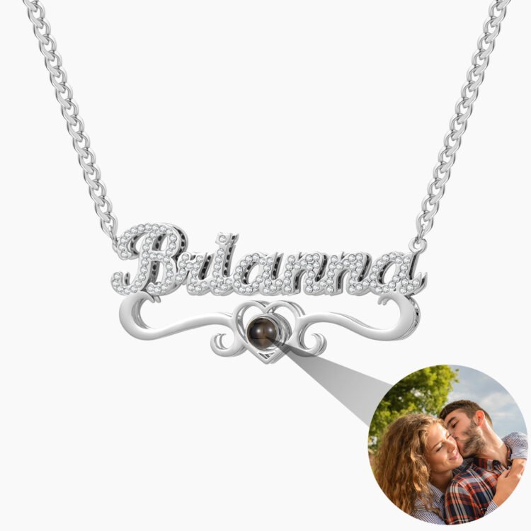 silver color sparkling custom name photo projection hidden secret photo locket love name necklace
