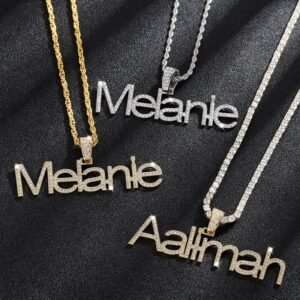 bling personalized custom name necklace design with big bold pendant design with tennis chain and rope chain and cuban chain