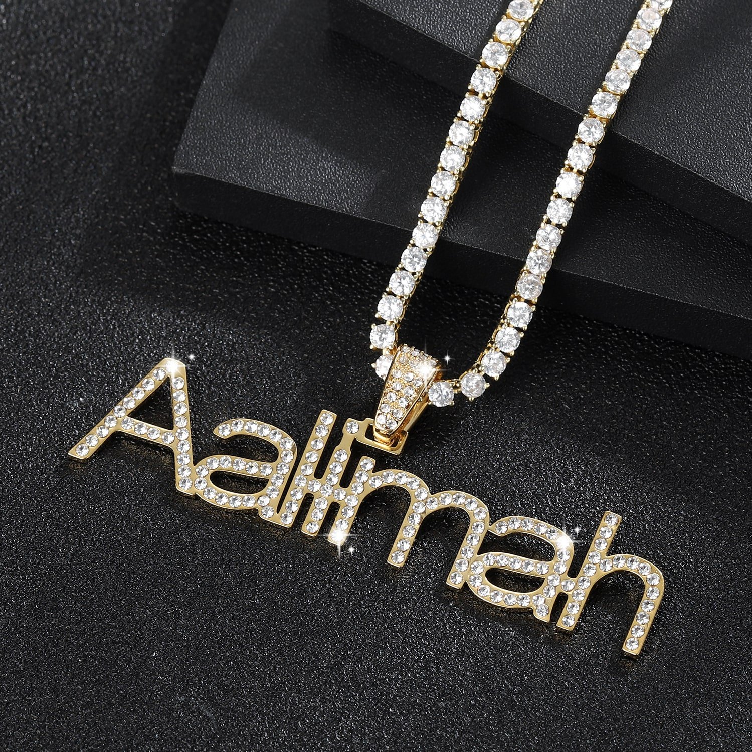 sparkling custom name crystal inlaid personalized name necklace for women with tennis chain