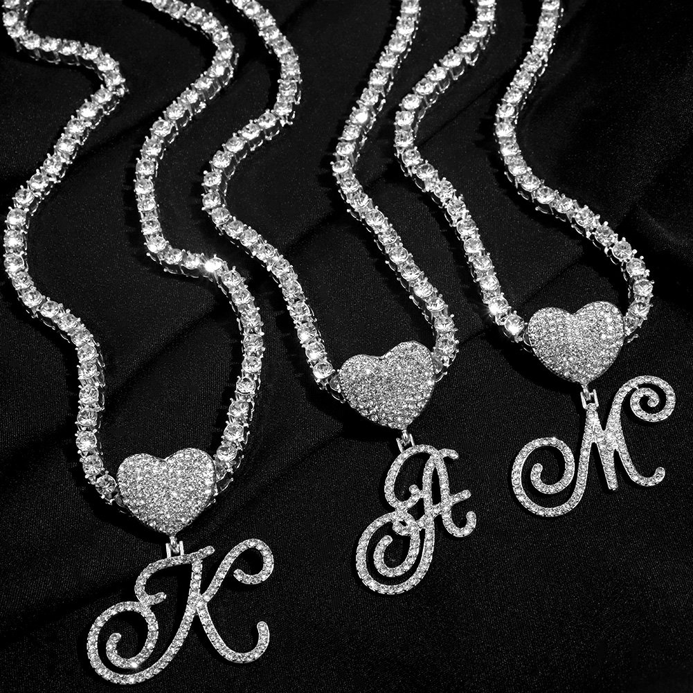beceff personalized cursive bling iced out hip hop letter initial necklace