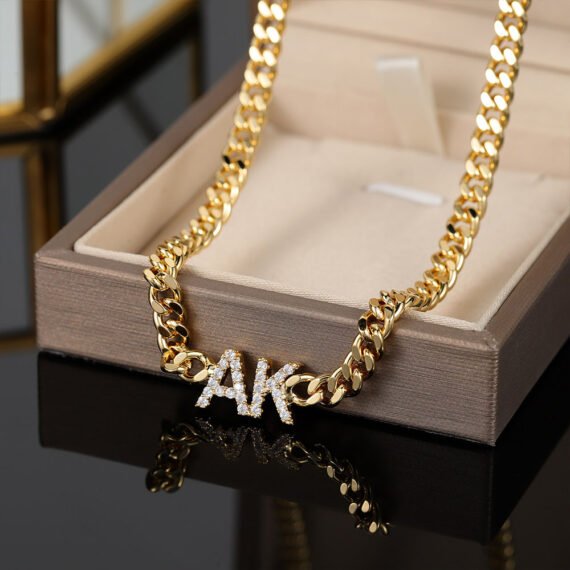 bling letters custom name necklace design with AK initials personalized jewelry jewellery gift ideas for birthday christmas anniversary