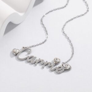 crystal diamond hearts name necklace design for women