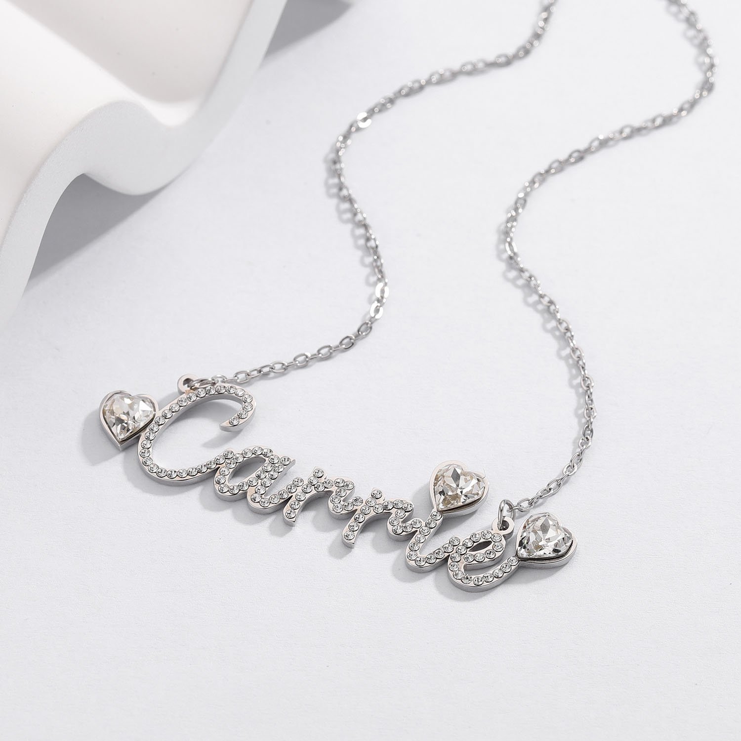 crystal diamond hearts name necklace design for women